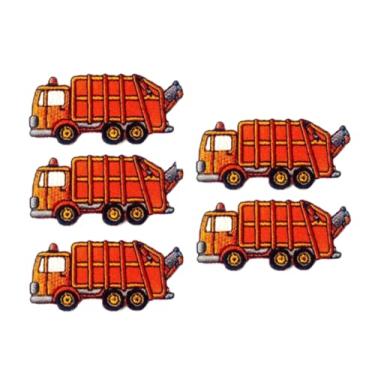 Imagem de TH88 Conjunto de 5 minúsculos. Mini caminhão de lixo fofo logotipo de desenho animado 1 adesivos costurados a ferro em aplique bordado emblema emblema emblema vestuário fantasia DIY