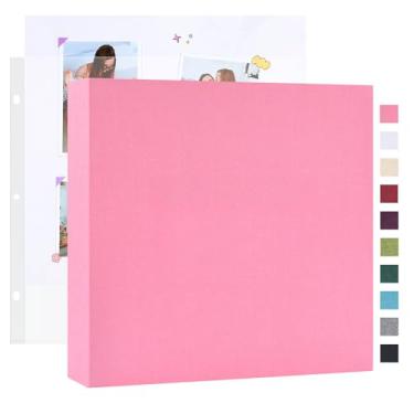 Imagem de Mublalbum Álbum de fotos faça você mesmo com 3 anéis, 25 x 25 cm, com 20 capas de plástico, 40 páginas, capa de linho, fichário para bebê, viagem, casamento, aniversário e projetos DIY (rosa)