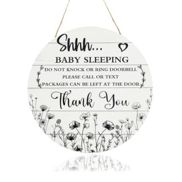 Imagem de Placa de dormir de bebê para casa porta da frente "Please Do Not Knock or Ring" Sinal de campainha de madeira não incomoda para jardim da frente casa de fazenda rústica decoração externa presentes