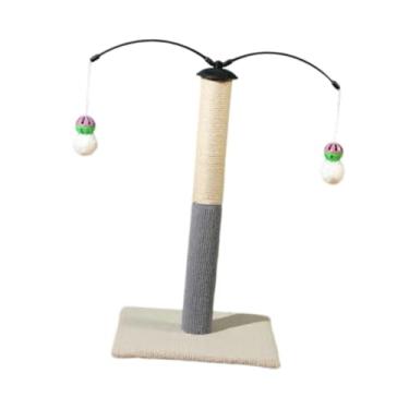 Imagem de WeiLaiKeQi Arranhador de sisal para gatos, base estável, protetor de móveis, torre resistente para gatinhos com brinquedo de pelúcia pendurado, Bege Branco