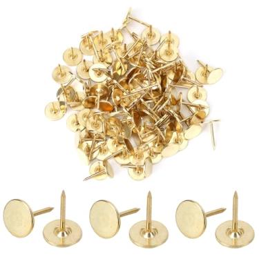 Imagem de 100 Peças Resistentes Tachas, Alfinetes Planos, para Quadro de Avisos Pregos Decorativos Tachas para Parede Pendurar Fotos Casa Mobiliário Sofá Escritório Decoração Faça Você Mesmo (Ouro)
