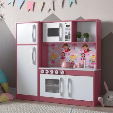 Imagem de Armário Cozinha Com Refrigerador Infantil Lux Branco Rosa