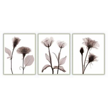 Imagem de Kit Com 3 Quadros Decorativos Florais Com Moldura Para Sala Quarto Escritório 72x92 Flo...
