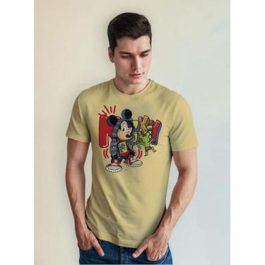 Imagem de Camiseta Masculina Manga Curta Em Algodão Mickey - mistermah, Bege, GG