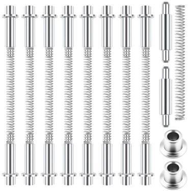 Imagem de Kit de 8 pinos de dobradiça de porta de tempestade, incluindo 8 pinos de dobradiça de alumínio, 8 tampas de bucha, 4 molas de aço, kit de ferragens peças de reposição de porta de tempestade com