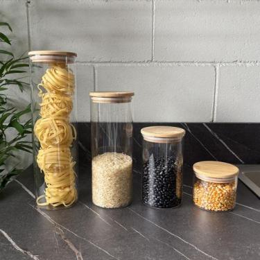Imagem de Kit 5 Potes de Vidro Hermético com Tampa de Bambu - DECORPLACE