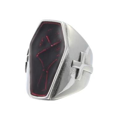 Imagem de ZMY Home Anel de caveira de caixão para homens e mulheres – Joias de aço inoxidável com design de casal de esqueleto punk gótico, Metal, Sem pedra preciosa