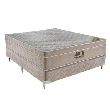 Imagem de Cama Box Viúva Bege + Colchão Molas Ensacadas Airtech - 128x188x68 - S