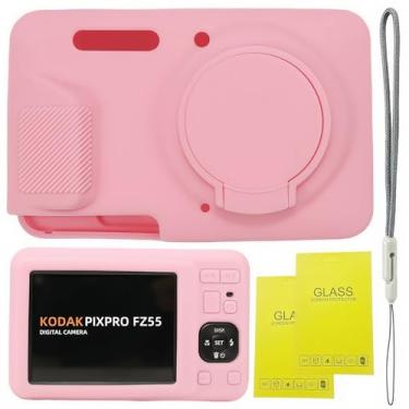 Imagem de SZHSYJY Capa para acessórios Kodak PIXPRO FZ55, FZ55, capa protetora de silicone macio, capa de lente removível, vem com 2 protetores de tela e 1 alça de pulso. (rosa)