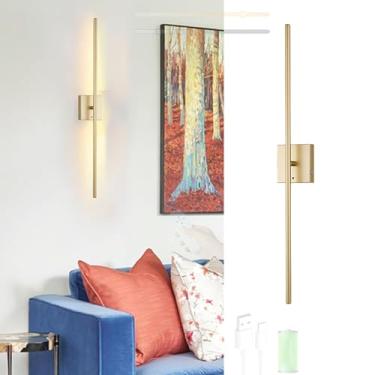 Imagem de Bateria LED candeeiro de parede recarregável USB regulável candeeiros de parede com controlo remoto e toque interior iluminação 350° giratória para sala de estar corredor quarto (dourado, 1 Pezzi)