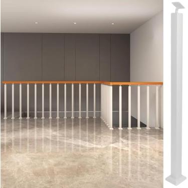 Imagem de Corrimão Loft Escada Balaústres Poste Varanda Degraus Corrimão Pilar Com Conector De Corrimão, Coluna De Balaustrada De Corrimão De Deck Branco Para Interior E Exterior, Square, 85cm/33.4inch
