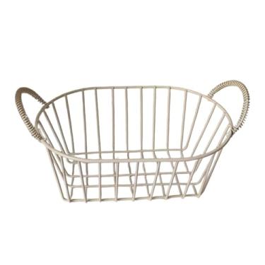 Imagem de AFXGUSD Cesta de Armazenamento de Despensa, Cesta de Salgadinhos com Alças, Cesta de Armazenamento de Arame, Organizador de Lanches para Armário de Escritório, Bege, Tamanho real