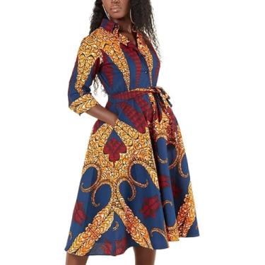 Imagem de Vestido Tradicional Feminino Com Estampa Africana Boho Dashiki Floral Vestido Swing Estampado, 8, XL