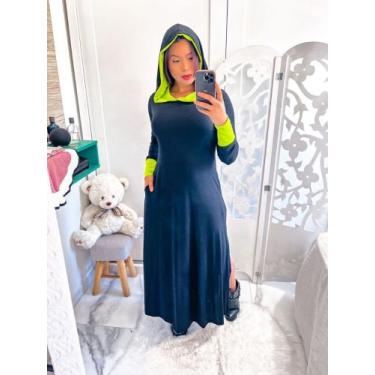 Imagem de vestido longo com capuz - neide modas, Preto, Limão, P 38