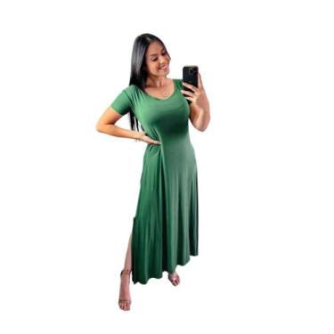 Imagem de Vestido longo com fenda na lateral - Neide modas, Verde militar, P