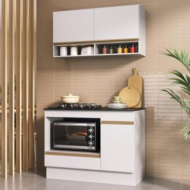 Imagem de Armário Cozinha Modulada Compacta 105cm com Balcão para Cooktop e Rodapé Veneza Multimóveis Mp2294 Branco/dourado