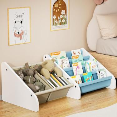 Imagem de Polegas Estante infantil Montessori – Estante infantil com estilingue Oxford à prova de rasgos, prateleira de livros para quartos de crianças com design de profundidade escalonada de 4 camadas para