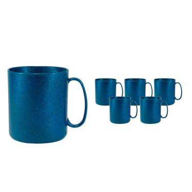 Imagem de Kit 6 Canecas Redonda Fibra Madeira Azul 400Ml