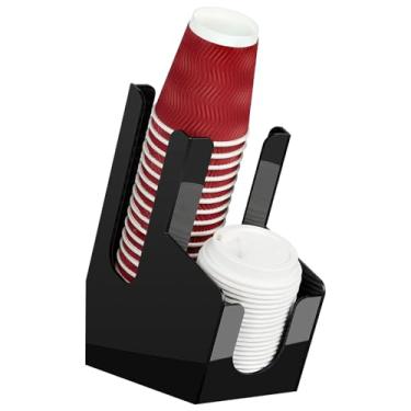 Imagem de MYITYARD Suporte de xícara de café para bancada, dispensador de copos e tampa com 2 compartimentos, organizador de acessórios de bar para casa, cozinha, escritório e sala de descanso