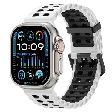 Imagem de DONEGANI Pulseira esportiva masculina e feminina para Apple Watch SE Ultra 2 de 40 mm, 44 mm, 46 mm, 42 mm, 45 mm, 41 mm, 38 mm, 49 mm, séries 10, 9, 8, 7, 6, 5, 4, 3, 3, iWatch branca/preta