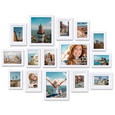 Imagem de Vittanly Pacote com 15 porta-retratos para decoração de parede para montagem ou exibição de mesa, conjunto de molduras de galeria para família, vários tamanhos, incluindo 3 peças 20 x 25 cm, 6 12 x 18