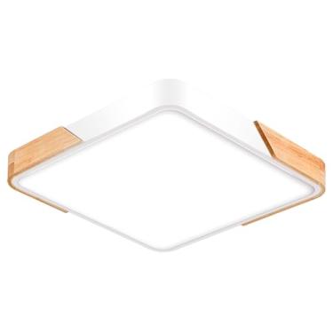 Imagem de Luminária Plafon LED Wood Quadrado 30cm 30w Branco/Madeira | LY-8169S WH
