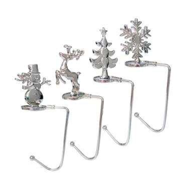 Imagem de IEUDNS 4 peças suporte para meias de Natal suporte para guirlanda leve de metal floco de neve boneco de neve gancho para lareira de casamento, Argent