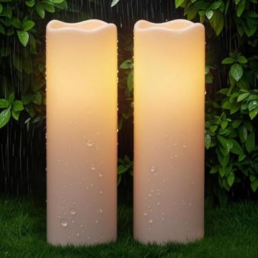 Imagem de Wondise Velas solares grandes de 35,5 cm à prova d'água IP65 velas solares recarregáveis do anoitecer ao amanhecer, vela de pilar ao ar livre para lanternas de varanda de pátio de acampamento (pacote