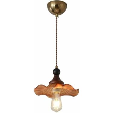 Imagem de Candeeiro pendente vintage madeira fazenda luz pendente forma flor cerativa lâmpada suspensa nórdica minimalista base E27