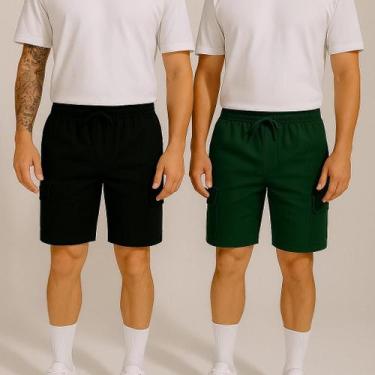 Imagem de Kit 2 Bermuda Cargo Masculina Curta Streetwear casual Short Sarja Bols