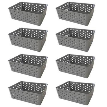 Imagem de Kit 8 Cestos Multiuso Organizador Empilhável Gaveta 19x14x6 - Trioplas