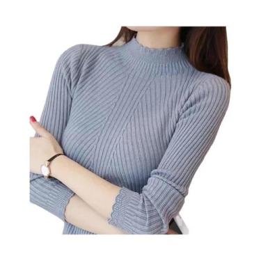 Imagem de Suéter Casual De Manga Longa Com Gola Alta E Renda Para Mulheres Outon