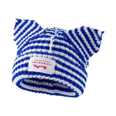 Imagem de Gorro De Inverno Unissex Quente Com Orelhas De Gato Em Crochê, Boné Hi