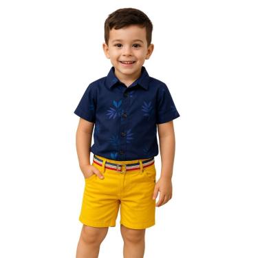 Imagem de Conjunto Infantil Camisa Azul e Bermuda Amarela Azul Verão