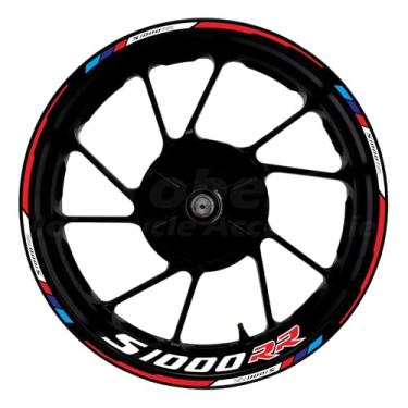 Imagem de Awonderful Fita adesiva adesiva para aro de roda de 43 cm - Compatível com BMW S1000R S1000RR 2009-2024, preto, azul, vermelho e branco, branco e vermelho são as cores principais