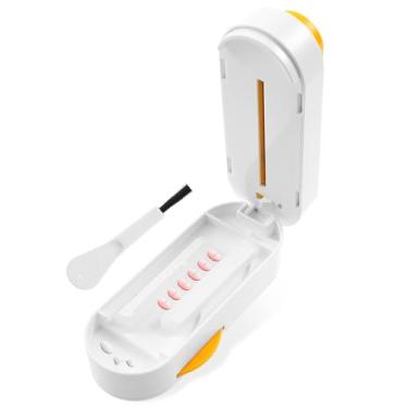 Imagem de Cortador de comprimidos para comprimidos pequenos, dispensador de vários cortadores de comprimidos com lâmina de aço inoxidável, caixa divisora ajustável com escova de limpeza para gerenciamento