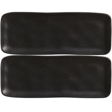 Imagem de Kit 2 Travessas Cerâmica Preto Fosco 33x13cm Bandeja Sushi P - Porto B