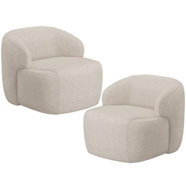 Imagem de Kit 02 Poltronas Decorativa Fixa Orgânica Para Sala Living Barolo L06 Linho Bege - Lyam Decor