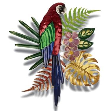 Imagem de Decoração de parede de papagaio de metal de 30 cm - Linda cerca de pássaros tropicais, decoração de parede, decoração realista para pendurar para mulher, jardim, quintal, pátio, varanda, sala de estar