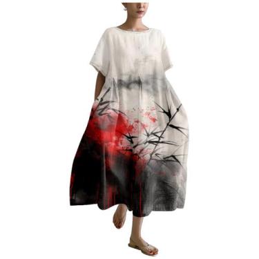 Imagem de Vestido casual MARSVOVO feminino com estampa artística japonesa de alg
