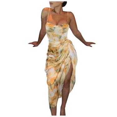 Imagem de Vestido feminino casual fashion sexy estampado babado irregular lado d