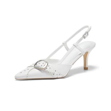 Imagem de Sapatos femininos Coutgo Slingback Kitten Heels brancos tamanho 8.5
