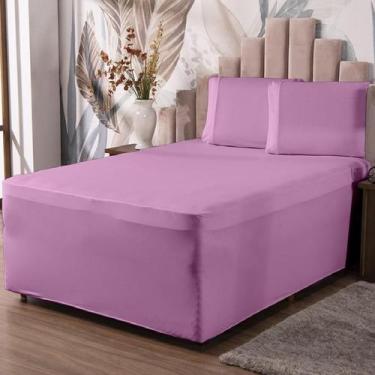 Imagem de Jogo De Lençol Luva Casal Conjugada Colchão E Box Malha 3P - Ametista 