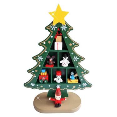 Imagem de Árvore de Natal em Madeira com Papai Noel e Boneco de Neve Decoração -