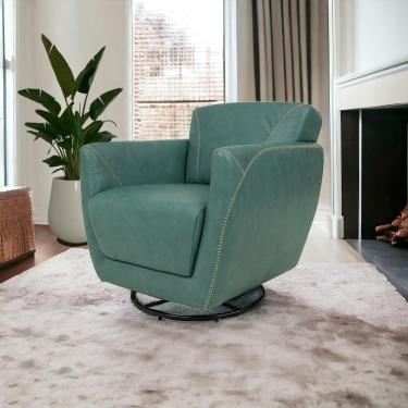 Imagem de Poltrona Decorativa Valentina Sala de Estar Giratória Couro Azul Turquesa Manchado G40 - Gran Belo