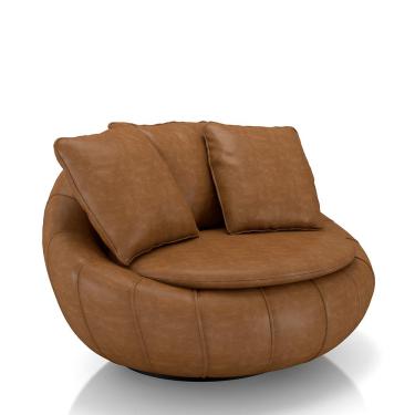 Imagem de Poltrona Giratória Sala de Estar com Almofadas Afrodite Caramelo Manchado PU G45 - Gran Belo