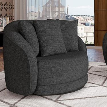 Imagem de Poltrona Decorativa Base Giratória Galáxia com Almofadas Linho Chumbo G45 - Gran Belo