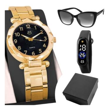 Imagem de Kit Presente Feminino Completo: 2 Relógios (Analógico/Digital) + Óculos Sol Gatinho Polarizado Elegante