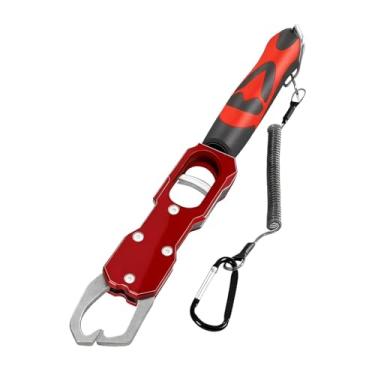 Imagem de Generic Alicate de pesca fácil de pegar, balança embutida, antiderrapante, 39 libras, com cordão de segurança, suporte removedor de anzol leve, Vermelho