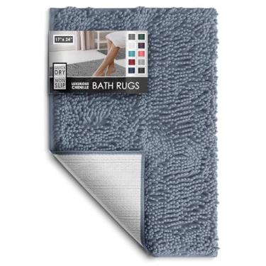 Imagem de Hearth & Harbor Tapetes de banheiro, tapete de banho de chenille - tapetes de banho laváveis à máquina para banheiro borracha antiderrapante, tapete de banheiro de secagem rápida, 43 x 61 - azul pedra